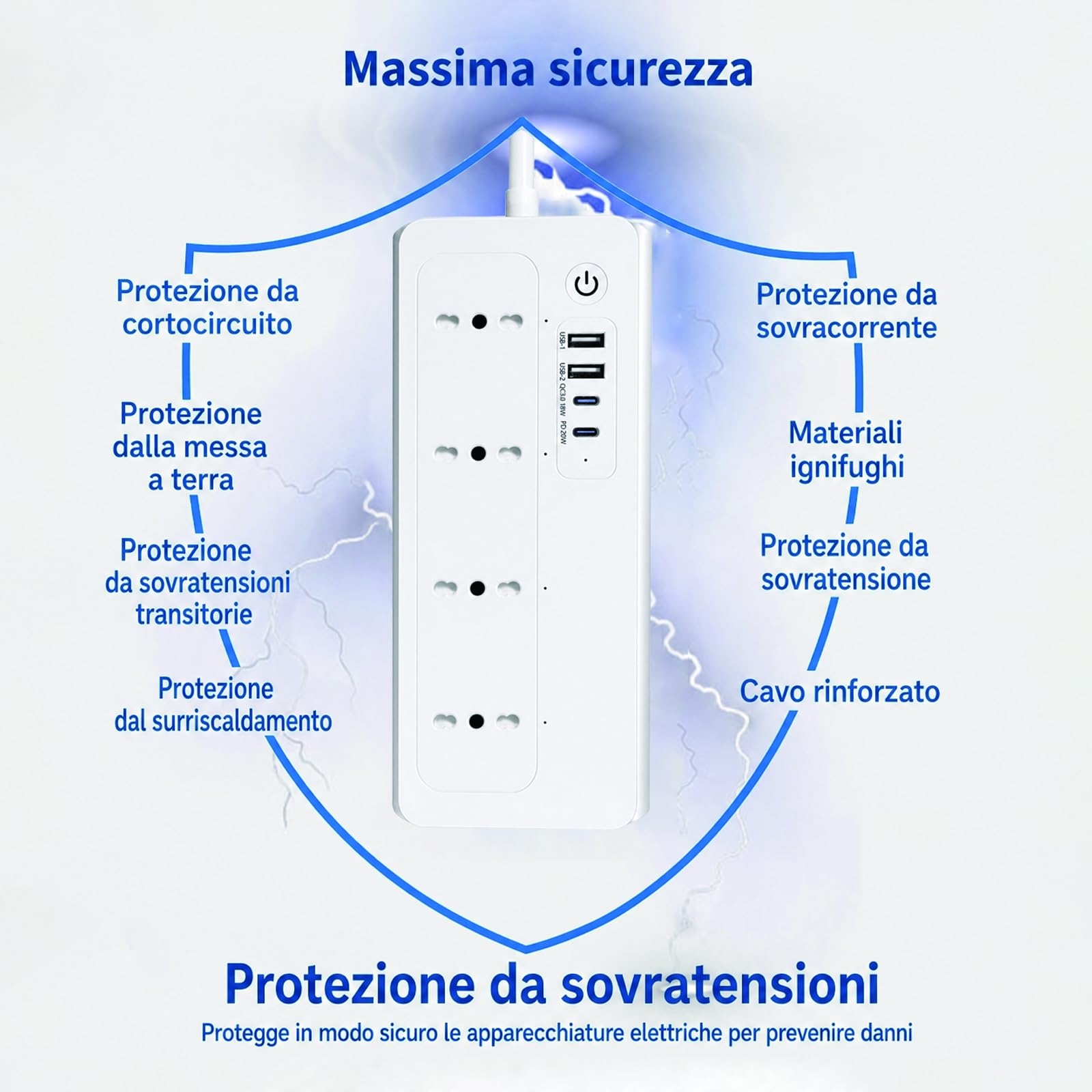Cheda di alimentazione inteligente, Scheda di alimentazione WiFi, protezione da sovratensioni, compatible con Alexa e Google