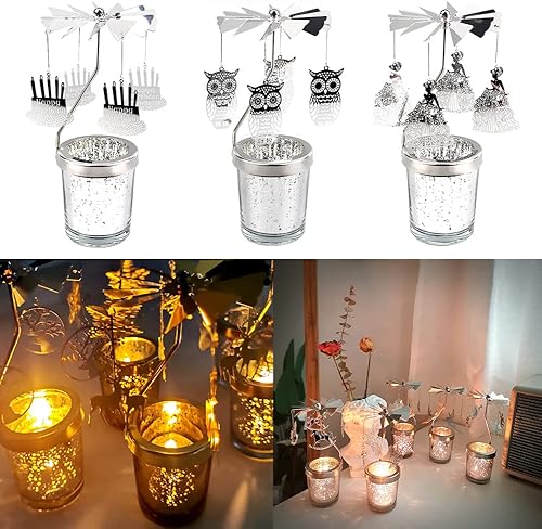 Miniatura 3 de Portavelas giratorio, portavelas Flying Angels, diseño romántico de metal plateado, adorno para boda, fiesta, cena, festival, decoración del hogar,