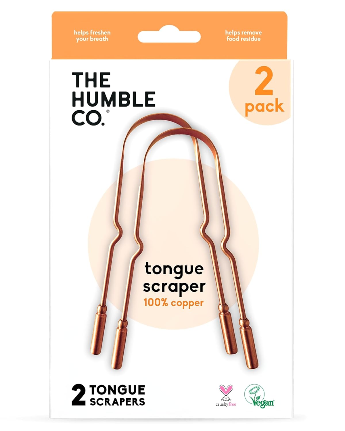 The Humble Co Tongue Scraper for Adults Kids 2 Pack - 100 Copper Tongue Cleaner Helps Eliminate Bad
