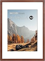 Vista 13 de Marco para póster A2, 16.5 x 23.4 pulgadas, madera maciza natural, marcos para cuadros negros con plexiglás pulido, fácil de colgar, mostrar imagen