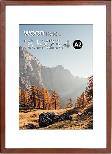 Miniatura 13 de Marco para póster A2, 16.5 x 23.4 pulgadas, madera maciza natural, marcos para cuadros negros con plexiglás pulido, fácil de colgar, mostrar imagen