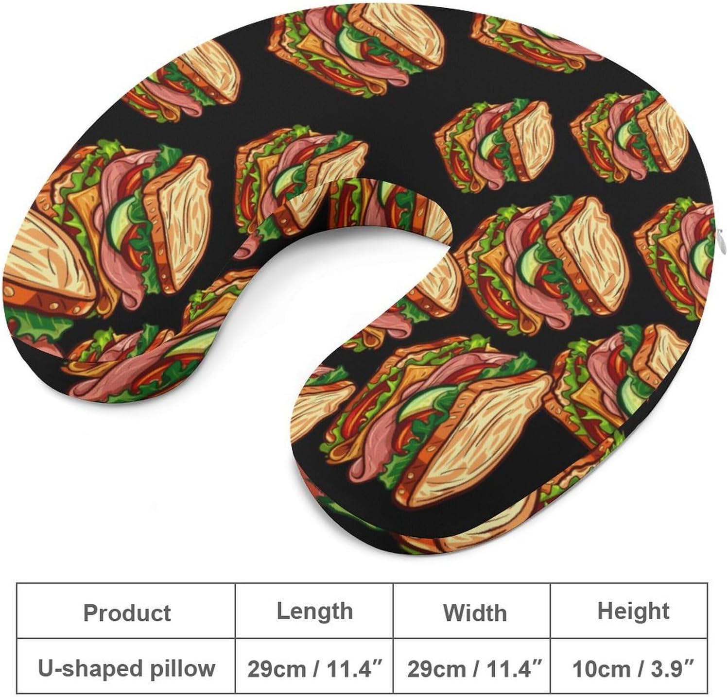 Sandwich Whole Wheat Turkey Ham Travel Pillow U Shape Neck Pillow Washable Pillowcase for Sleeping Chair