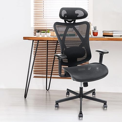 Miniatura 2 de Silla de oficina de malla, sillas de oficina ergonómicas con ruedas, soporte lumbar ajustable, reposabrazos, reposacabezas inclinable, respaldo