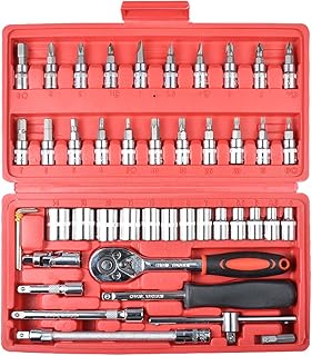 HOHXEN 1/4-Inch Socket Ratchet Wrench Set 46 Pieces Wrench Extension Rod Combo Tools Kit Auto Car Repair Tool with Box for Car Repairing and Homework
