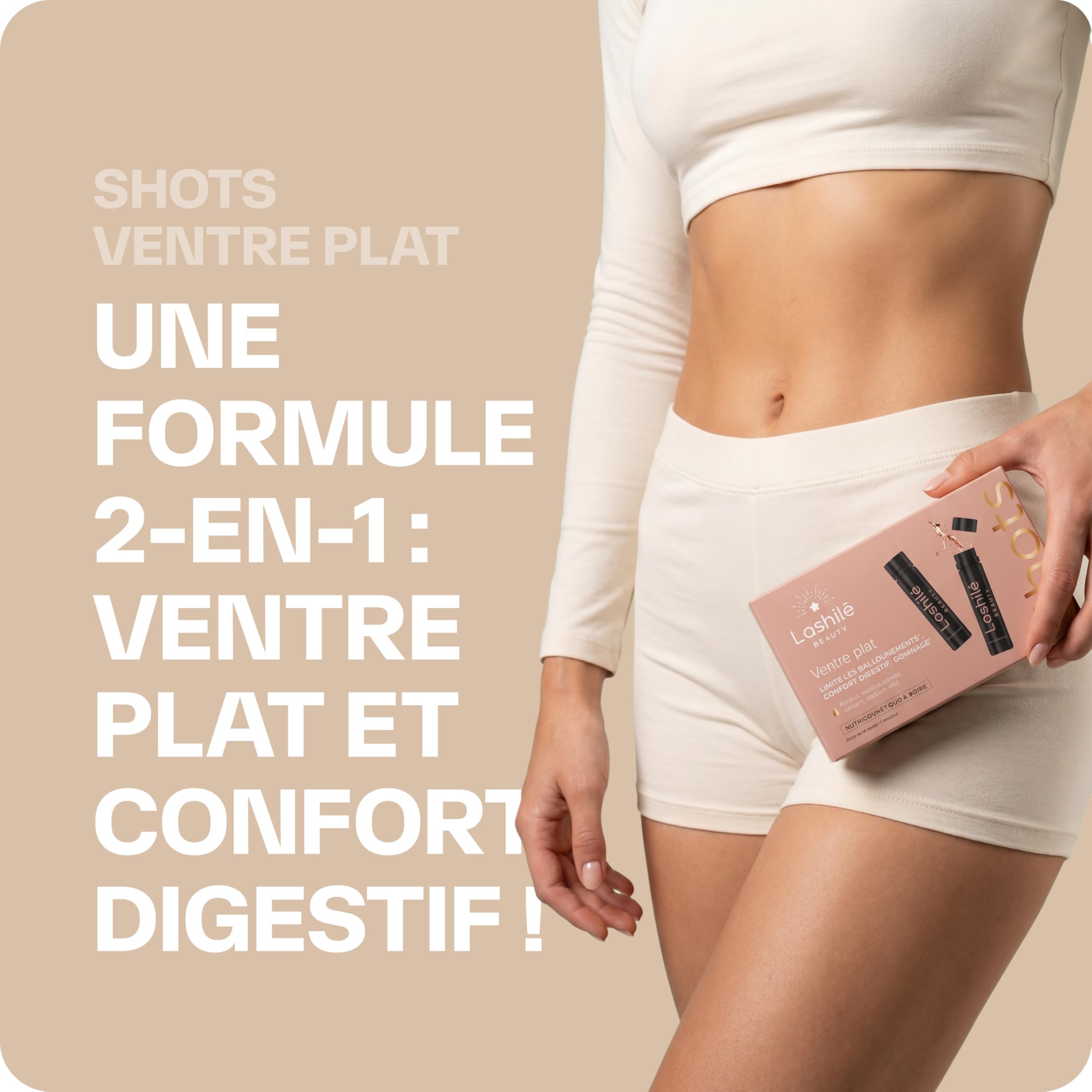 Lashilé Beauty - Complément Alimentaire - Soulager les inconforts digestifs - Shots Ventre plat - Fenouil menthe poivrée romarin calcium zinc - Made in France - Programme 1 Mois