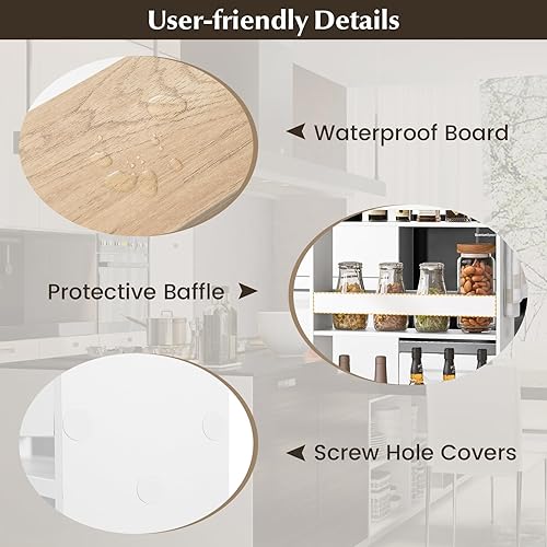 Miniatura 7 de LOKO Carrito de almacenamiento delgado, carrito rodante blanco de 4 niveles con asa y parte superior de madera para cocina, baño, lavandería, sala