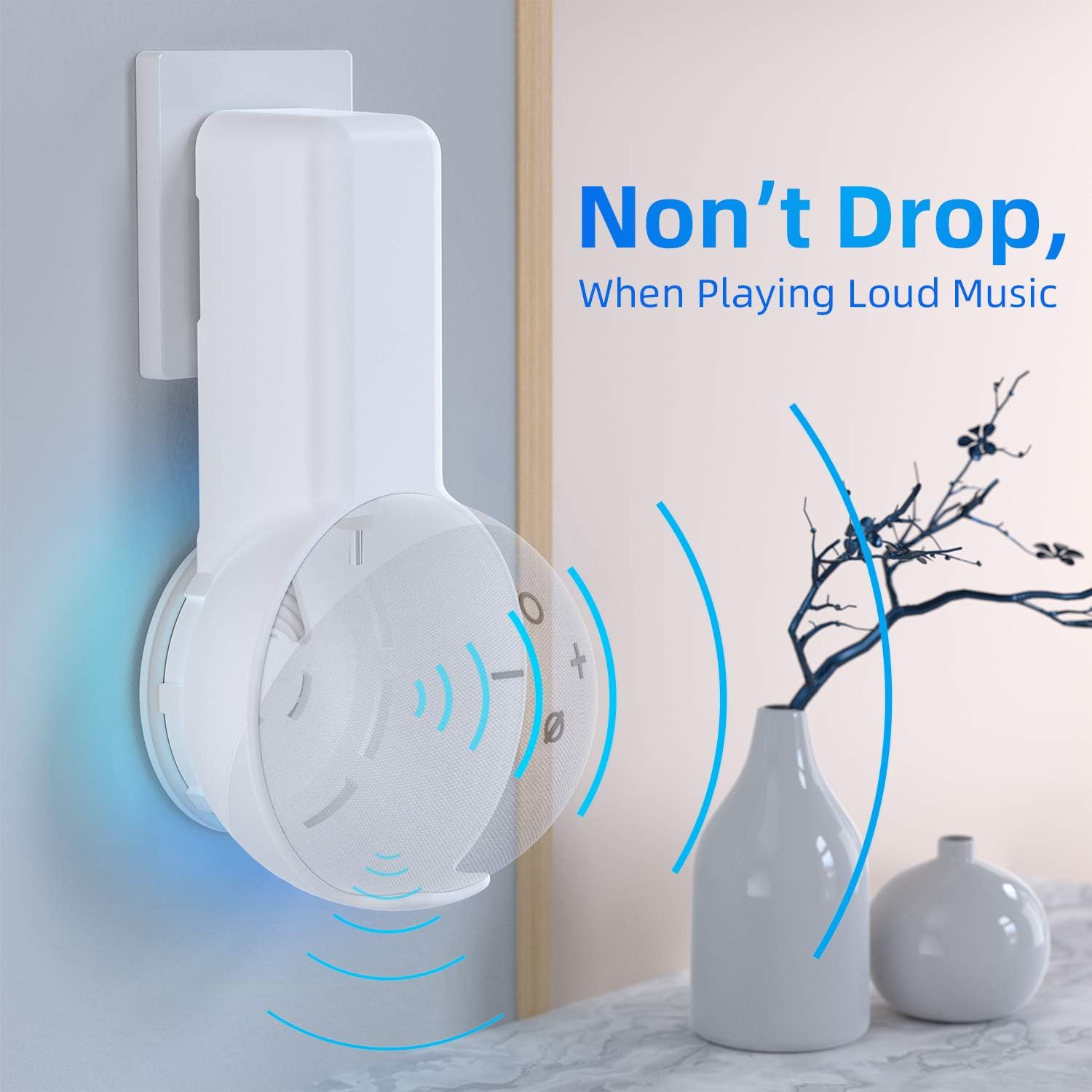 Maxonar Echo Dot Wall Mount for Echo Dot 4th Gen (2020 Release), Smart Speaker Alexa Devices for Home Holder Accessories with Built-in Cable Hide Messy Wires, White