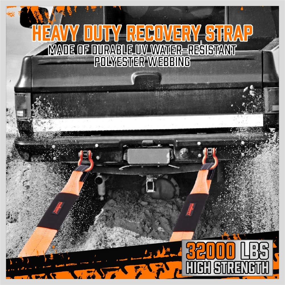 HORUSDY Nylon Heavy Duty Tow Strap Recovery Strap with Hooks 3" x 30Ft - 32,000 LBS Break Strength, 3/4 D Ring Shackles (2pcs), Recover Your Vehicle Stuck in Mud/Snow. : Automotive