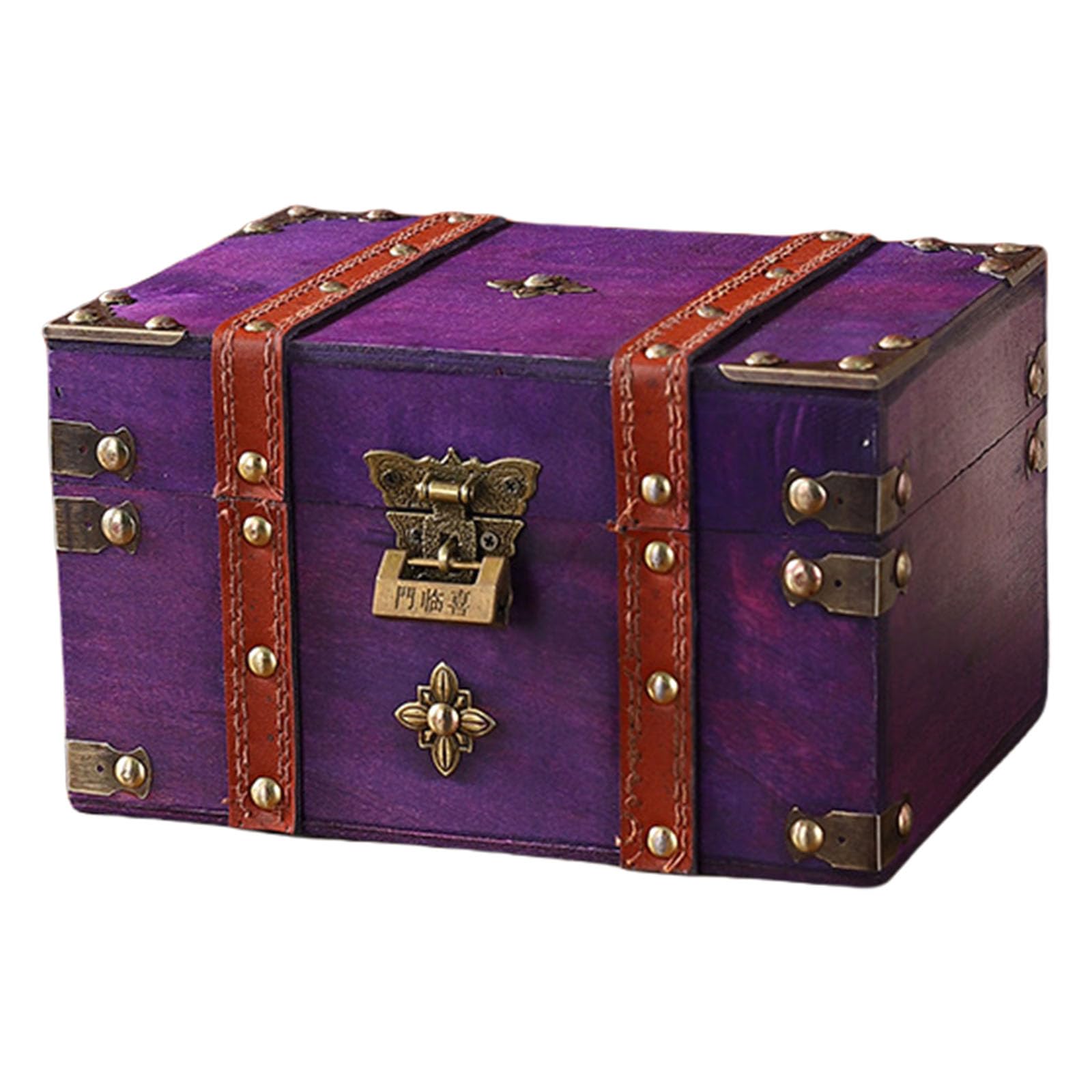carotoe Wooden Treasure Chests Lockable Jewelry Storage Box Antique Styles Decorative Organizers for Home Bedroom Decors Antique Styles Storage Chest