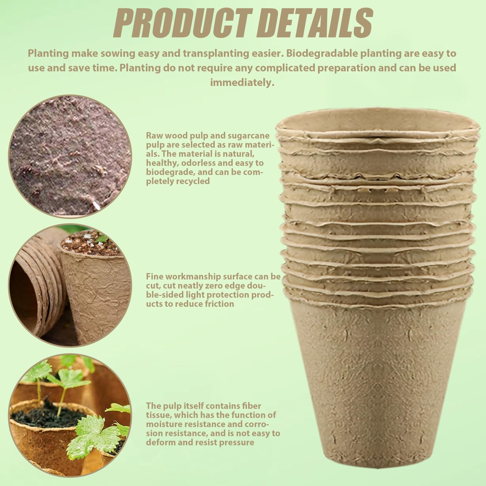 100 Piezas 6×5.5cm Macetas de Semillas Biodegradables: Maceta de Plántulas Biodegradable, Planteros Pequeñas Celulosa, Macetas Semillas Redondas, con Herramientas para Plantar, Invernadero