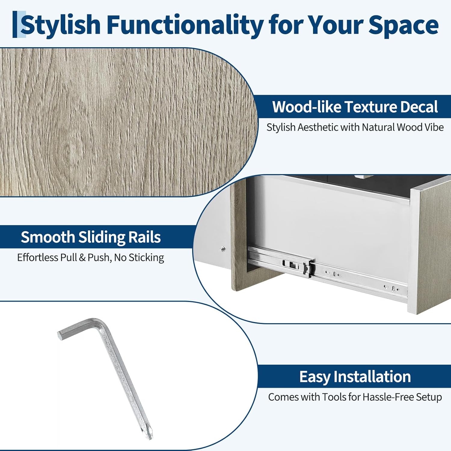 Stainless Steel Outdoor Kitchen Drawer Combo with Access Door, Wood Grain Film, 29.5" W x 22.6" H x 21.7" D, BBQ Island Drawer, Propane Storage, Adjustable Garbage Ring, Flush Mount