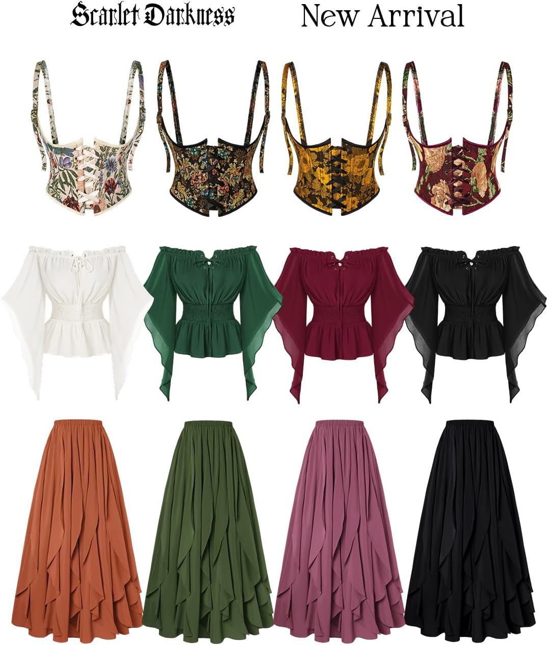 SCARLET DARKNESS Womens Boho Maxi Skirt 2026 Renaissance Long Skirt High Waist Ruffle Flowy Skirts - Image 6
