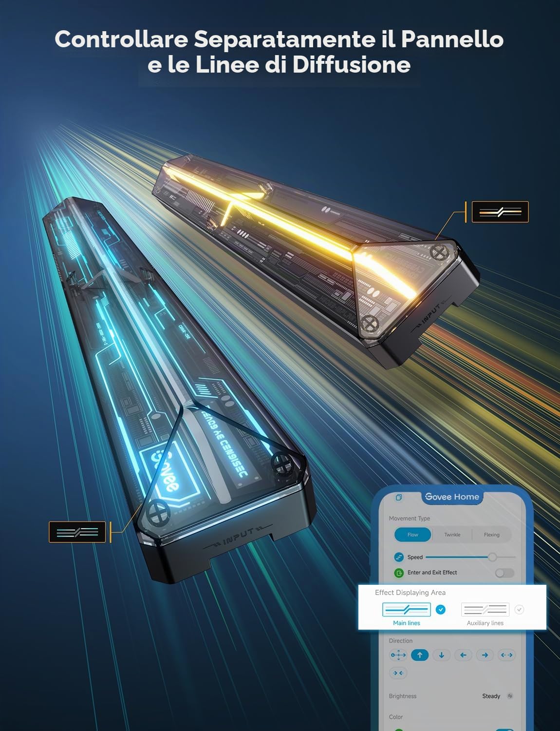Govee RGBIC - Lampada da parete a LED per gaming Glide Wall Light, con forme e colori fai da te, 60 + effetti di scena, compatibile con opaco e Alexa, luce da gioco, 3pcs e 1 angolo