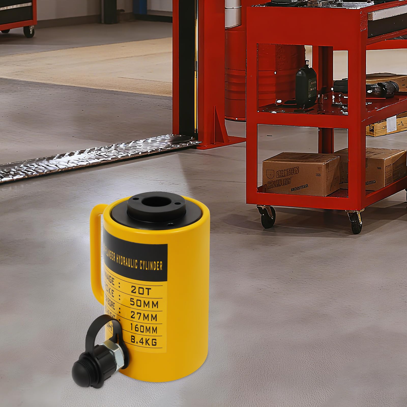Cilindro idraulico 20 Tonnellate, Martinetto idraulico semplice effetto corsa 50 mm, diametro 100 mm, per sollevamento industriale costruzione meccanica ponte, compatto portatile 8,4 kg