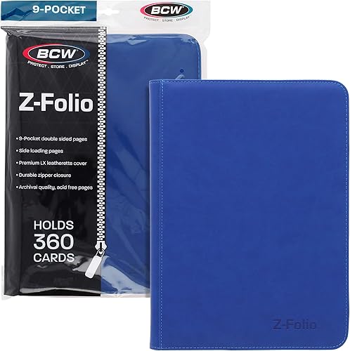 BCW Z-Folio - Álbum LX de 9 bolsillos - Azul  Organizador de tarjetas con cremallera segura  Carpeta de colección de tarjetas de cuero sintético