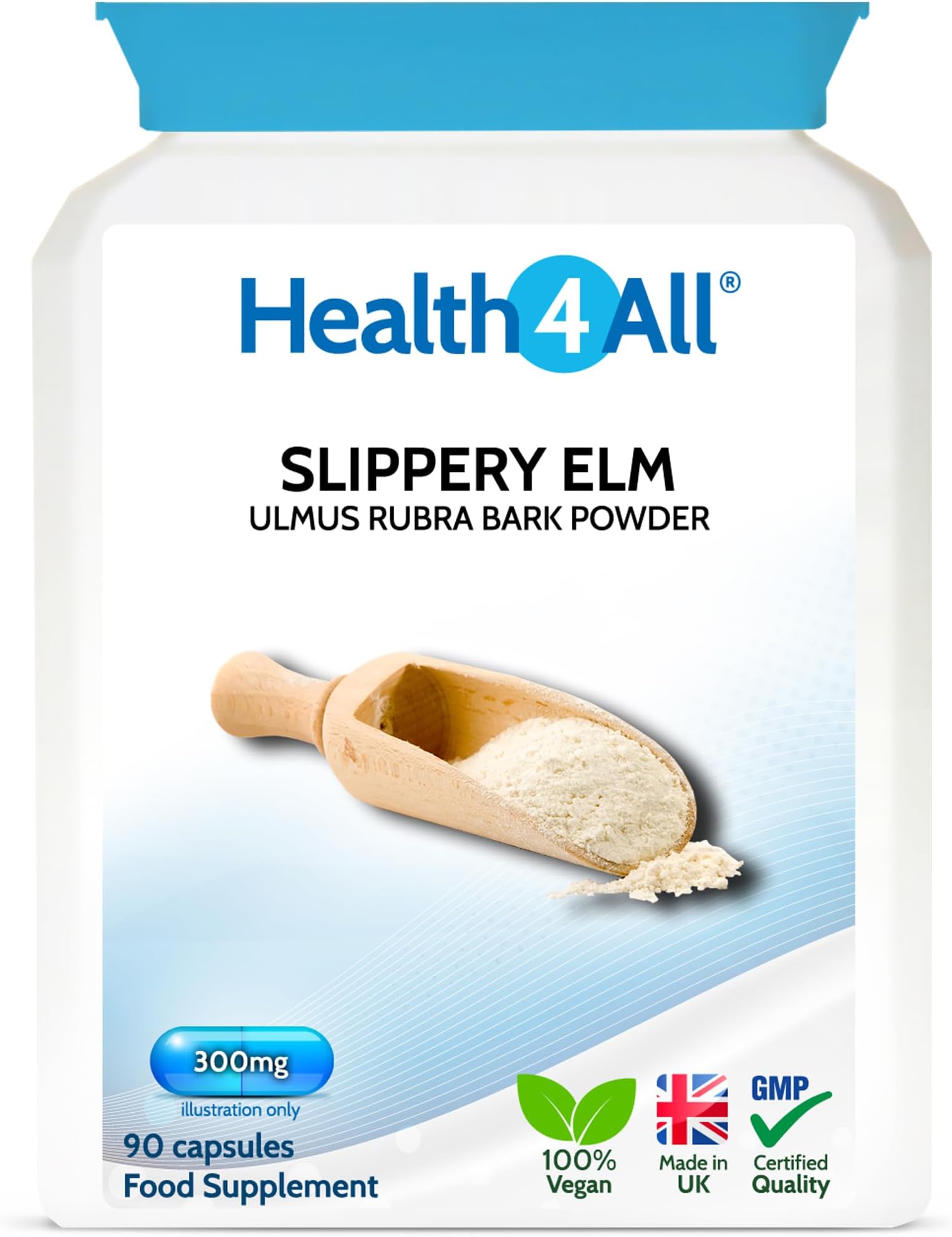 Slippery Elm 300mg 90 Capsules (V) Digestive Health. Acid Reflux Support. Vegan. Made in The UK