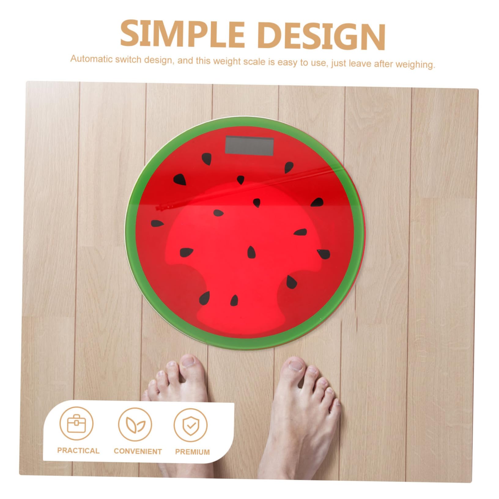 Báscula Digital de Baño Forma de Sandía, Precisión Alta | Abs y Cristal Templado, Formato Mini Redondo, Rango 0, 2-180kg, 2 Pilas Aaa No Incluidas