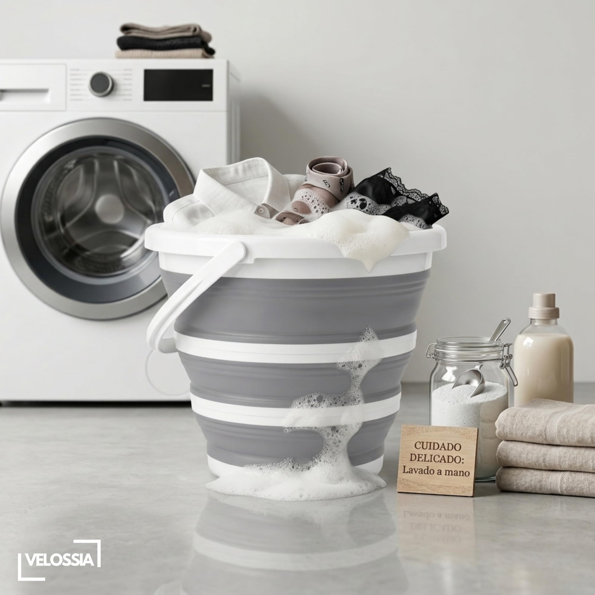 Cubo Plegable 10L Silicona Resistente con Asa, Cubeta Multiusos para Limpieza, Cocina, Camping