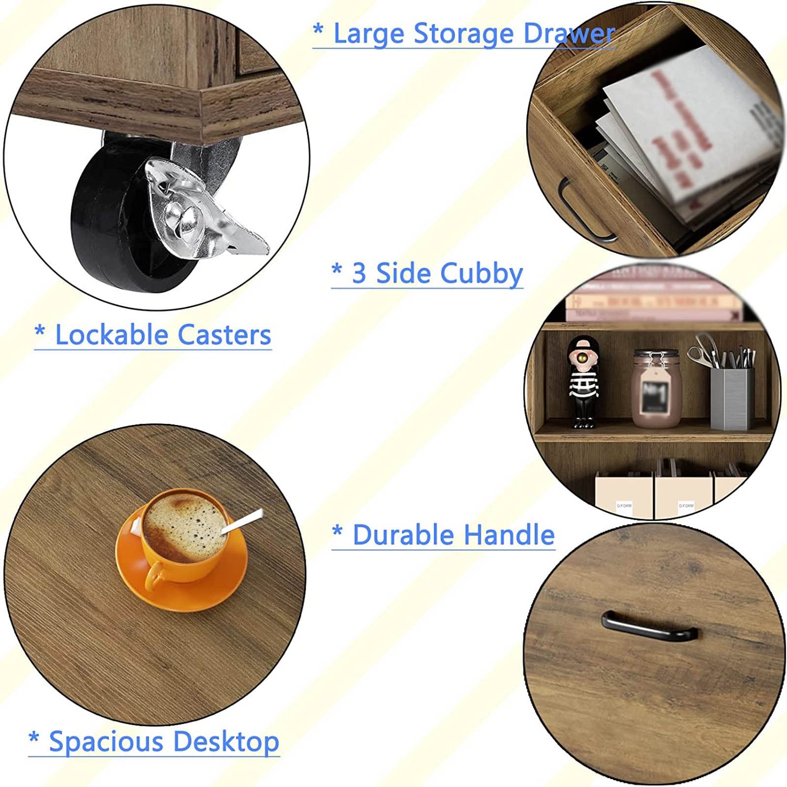 Soporte para impresora rodante con gabinete de oficina con ruedas y estantes abiertos, ideal para documentos y archivos