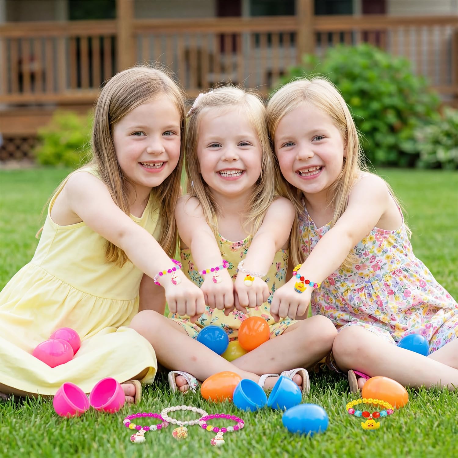 12 Pack Easter Basket Stuffers with Girls Jewelry Bracelets, Easter Eggs Gifts, Egg Hunt Surprise Toys, Easter Basket Stuffers for Girls Toddler Teens