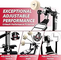 Vista 2 de Pedal de Bombo, Pedal de Bombo Doble con Montaje de Doble Cadena de Transmisión, Hardware de Percusión para Pie, Pedales de Kit de Bombo, Pedal