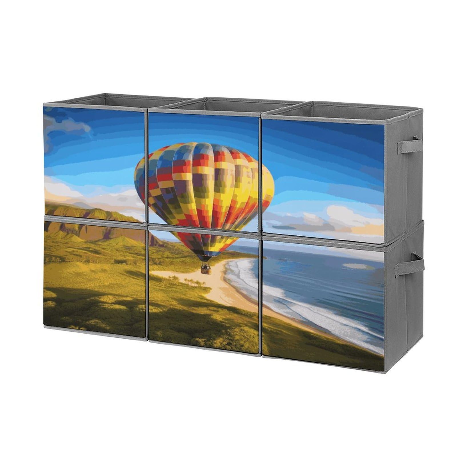 Btcowzrv Style Hawaii Hot Air Balloon Storage Cubes, 6 Pack Oxford Fabric Foldable Collapsible Bins With Handles, Cubby Storage Baskets Boxes For Closet Shelves Office Organization