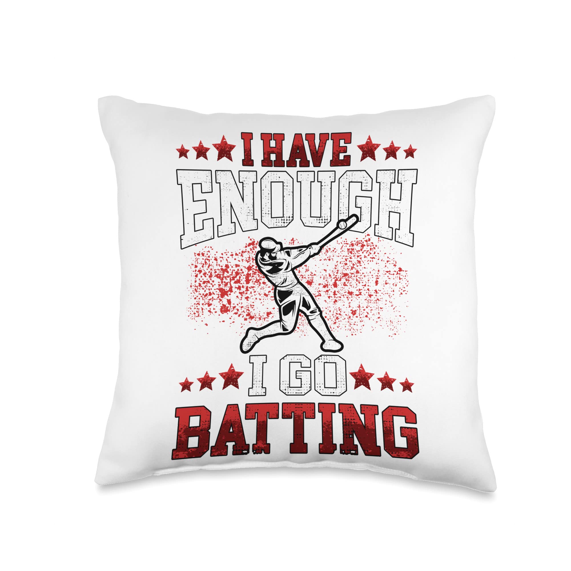 Baseballfan And Baseball Designs I go Batting Baseball Players Throw Pillow, 16x16, Multicolor
