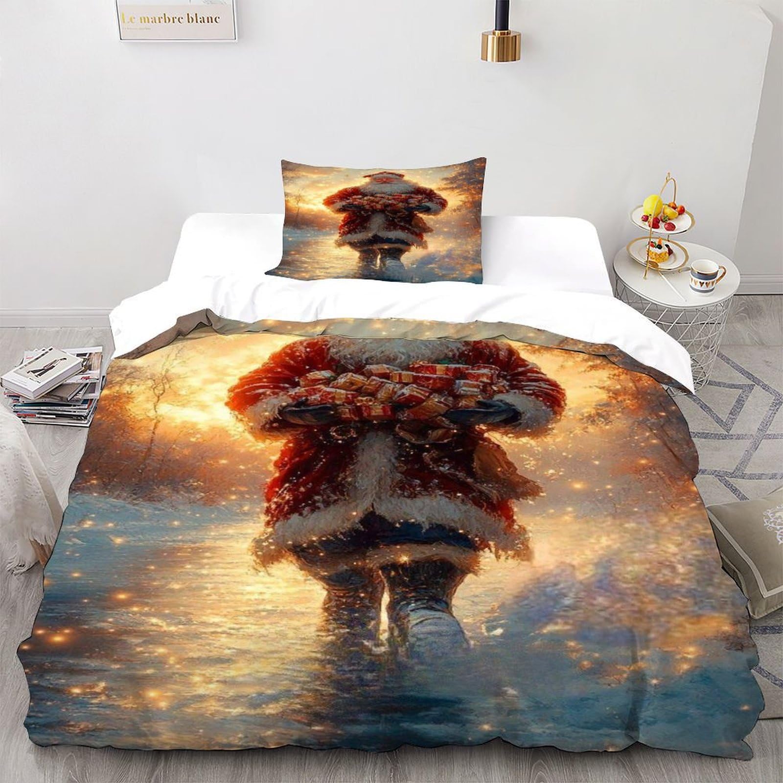 Parure de lit adulte sur le thème de Noël en microfibres avec housse de couette 135x200cm