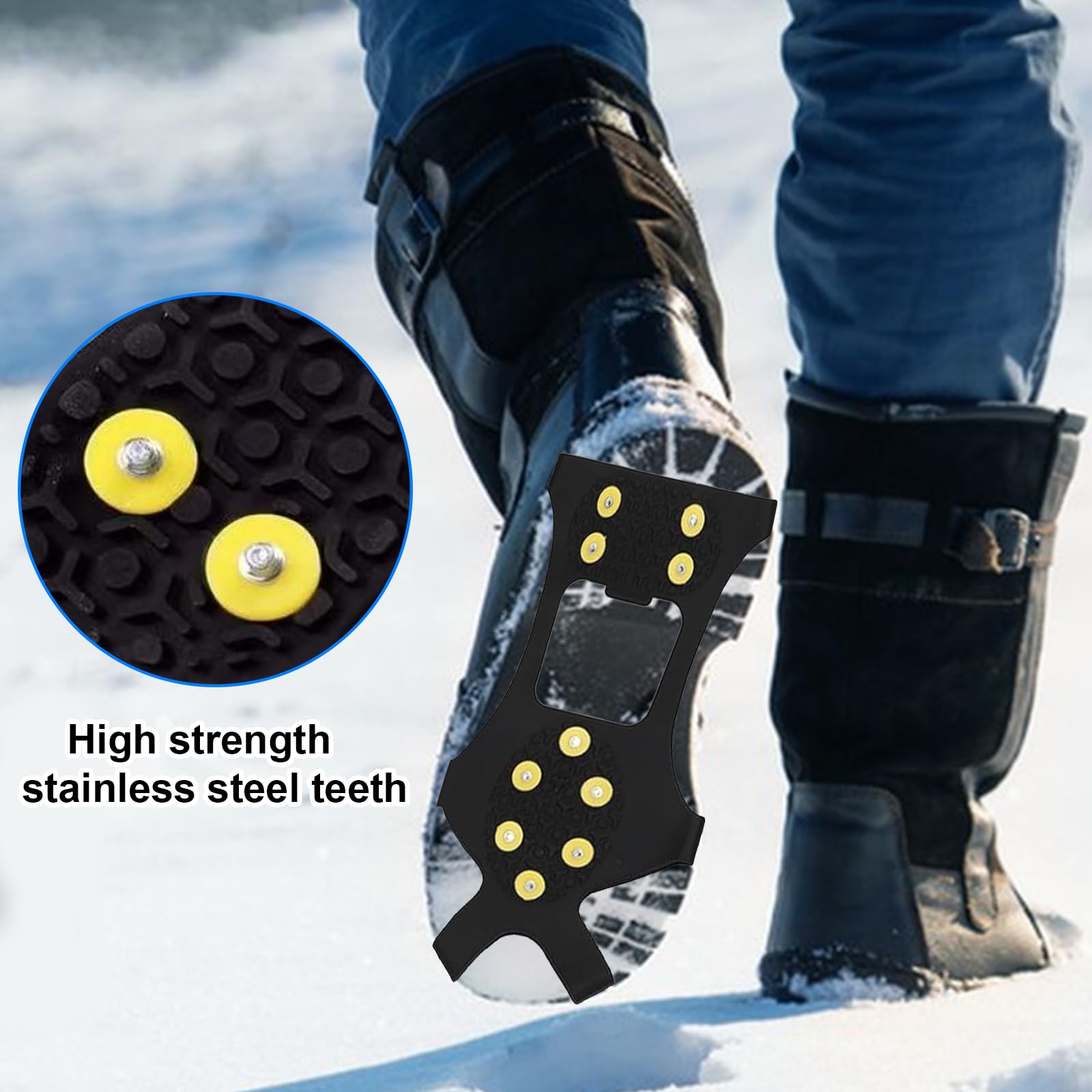 HONYAO Crampons, Crampon Neige Chaussures Bottes, Crampons à Glace Pour Hommes Femmes, Véritables Pointes En Acier Inoxydable Et Silicone Durable, Anti-Slip Crampons Pour Marche Randonnée Pêche, L
