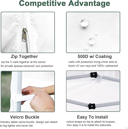 Miniatura 4 de JANCANOPY - Pared lateral para marco de toldo desplegable de 10 x 10, solo un panel solar, (negro)