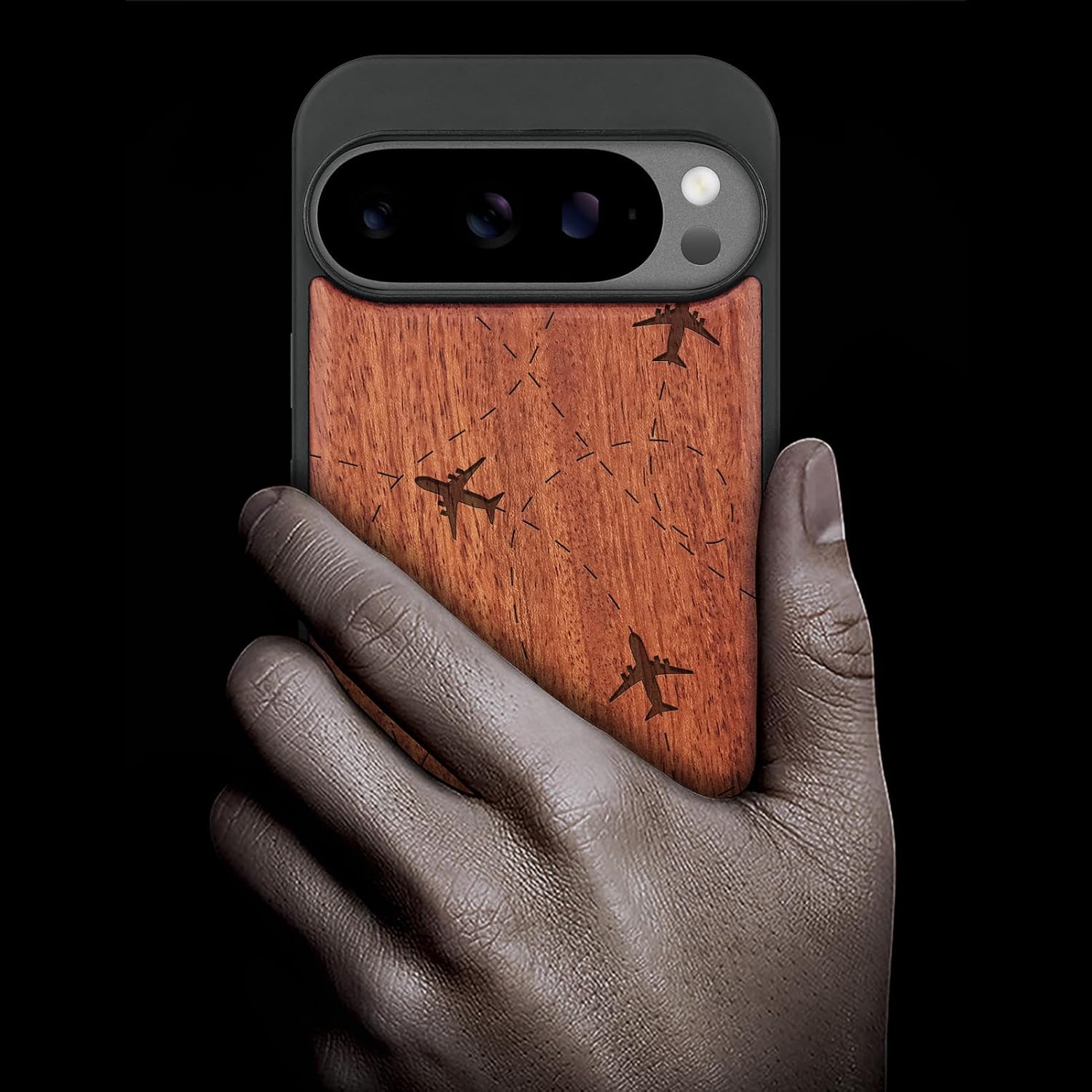 Carveit Magnetic Wooden Case for Google Pixel 10 Pro XL Case, Wood Artisan Engraved & Soft TPU Shockproof Cover, Compatible with MagSafe Wireless Chargers (Flight Paths) Rosy