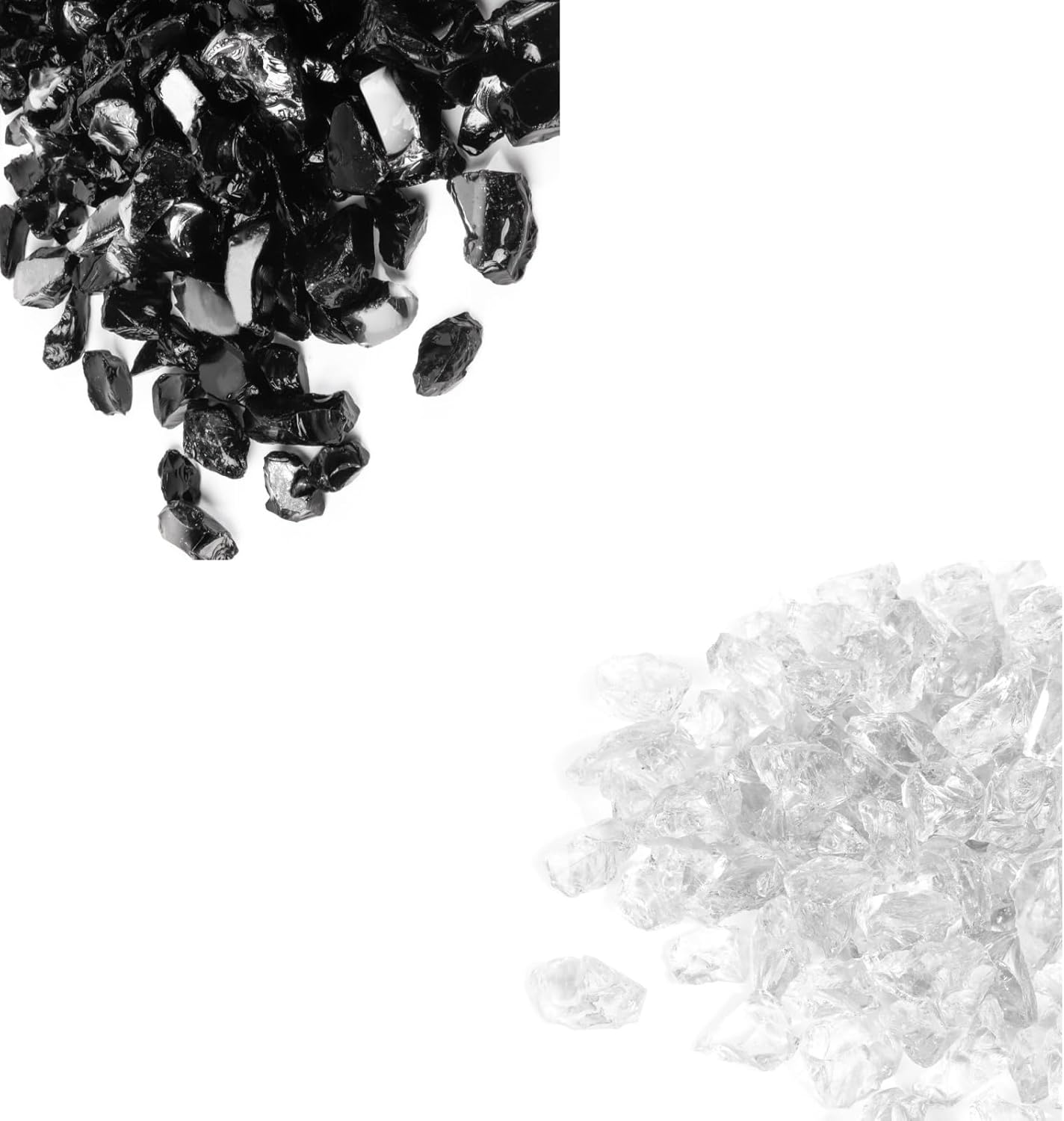 GASPRO 20 lbs Fire Glass for Propane Fire Pit, 1/2-Inch Decorative Firepit Glass Rock for Gas Fireplace, 10lb Black+ 10lb Ice Clear