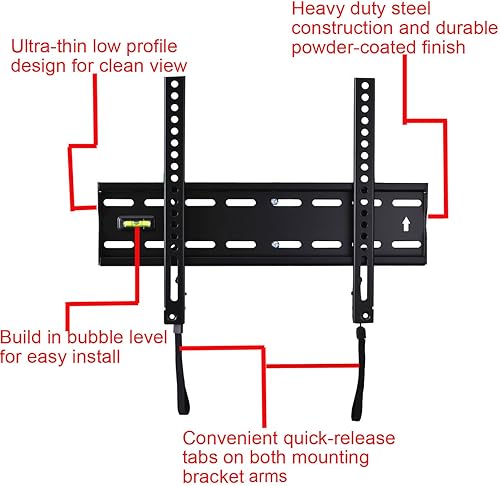 Miniatura 3 de VideoSecu soporte de pared para televisores ultradelgados, ideal para la mayoría de los televisores con pantalla LCD, LED, plasma, de 27 a 47