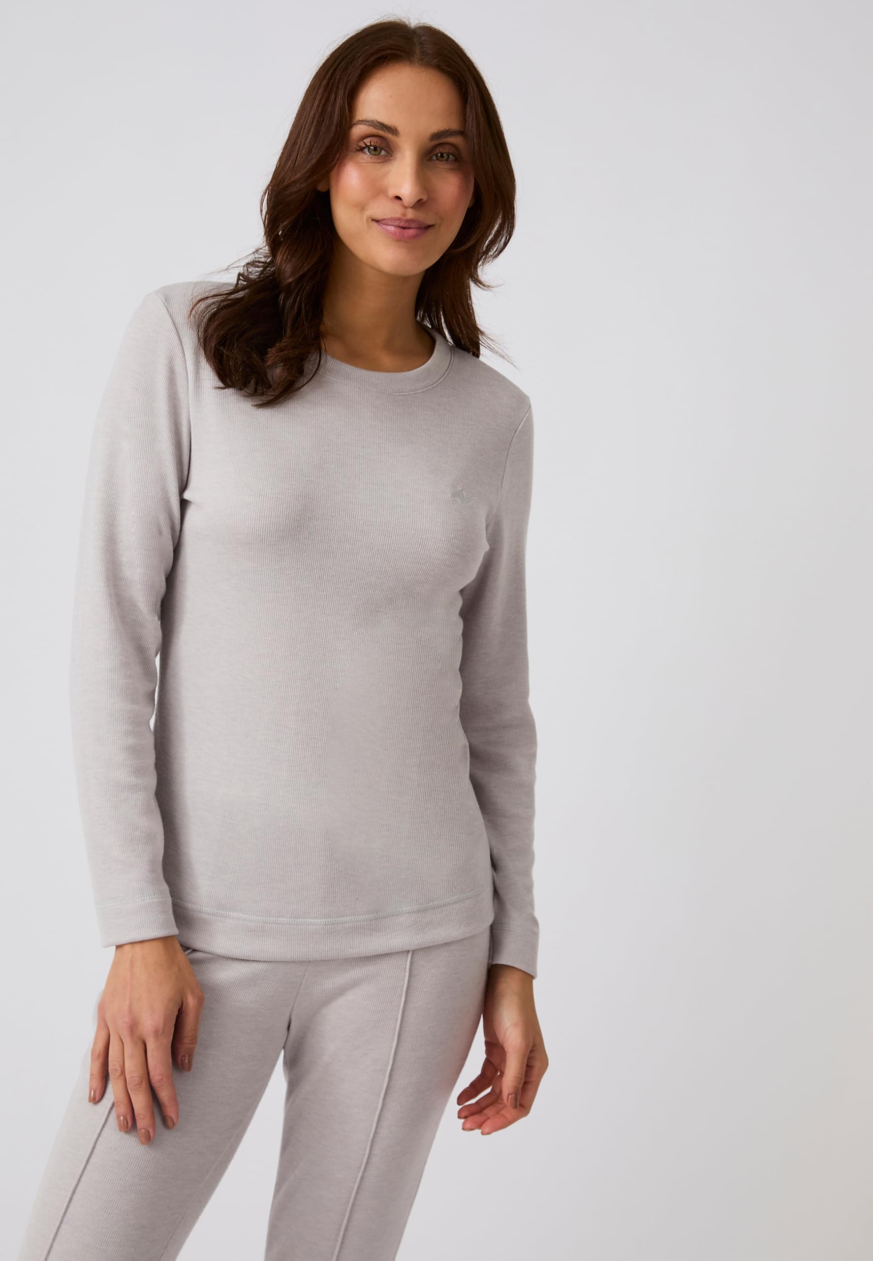 Damart Thermolactyl Sensitive - Camiseta para mujer | Terciopelo rayado, Acrílico, Cuello redondo, Manga larga, Ropa interior térmica, Marrón, 42-44