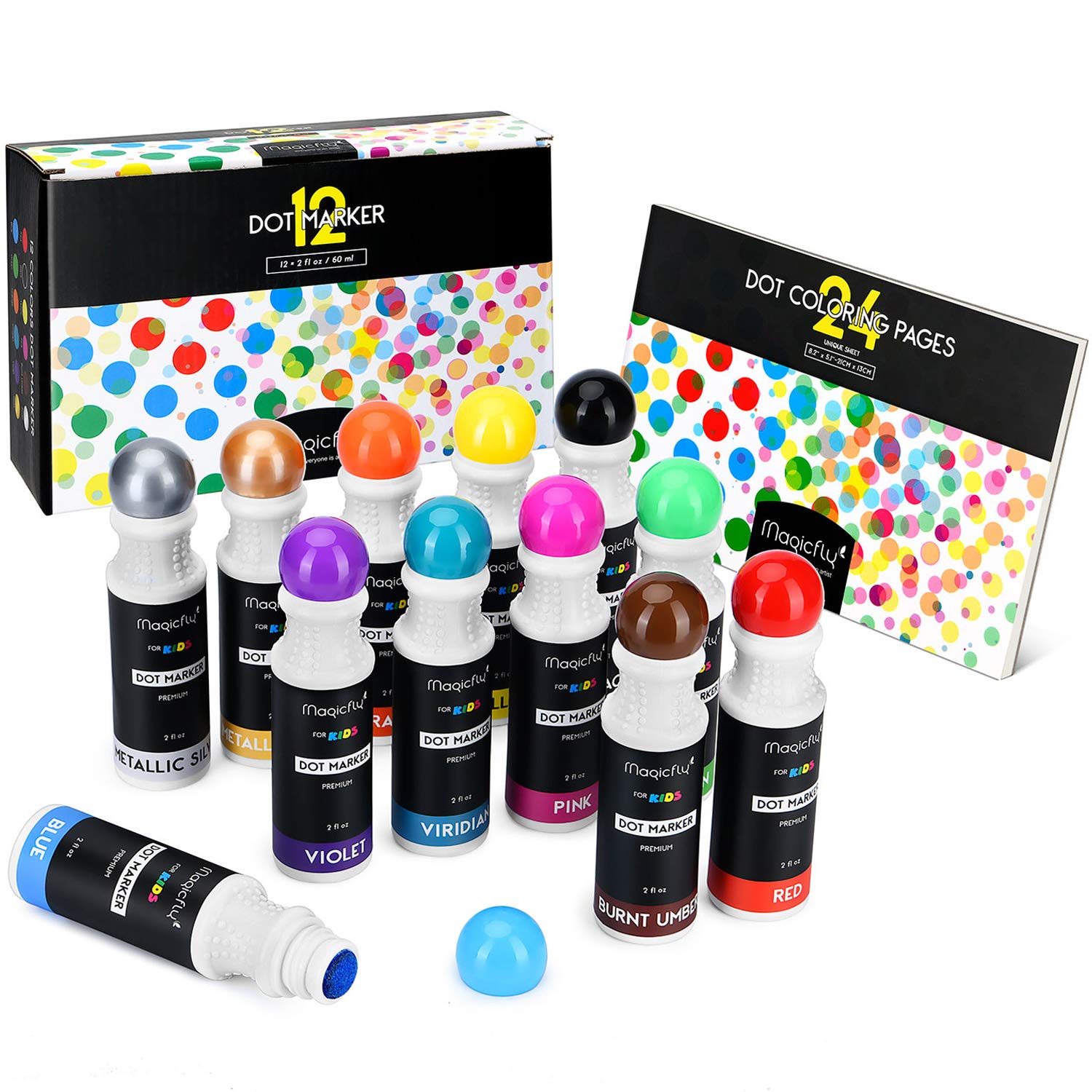 Magicfly NonToxic WaterBased Washable Bingo Daubers Dot Markers, 12