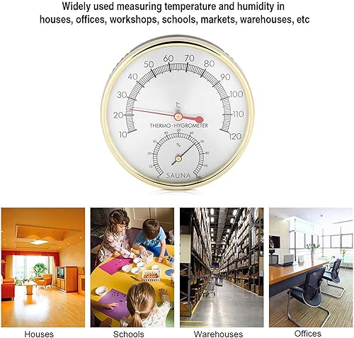 Miniatura 3 de FTVOGUE Termómetro de sauna Higrómetro de dial de metal, higro-termómetro accesorio interior del sitio