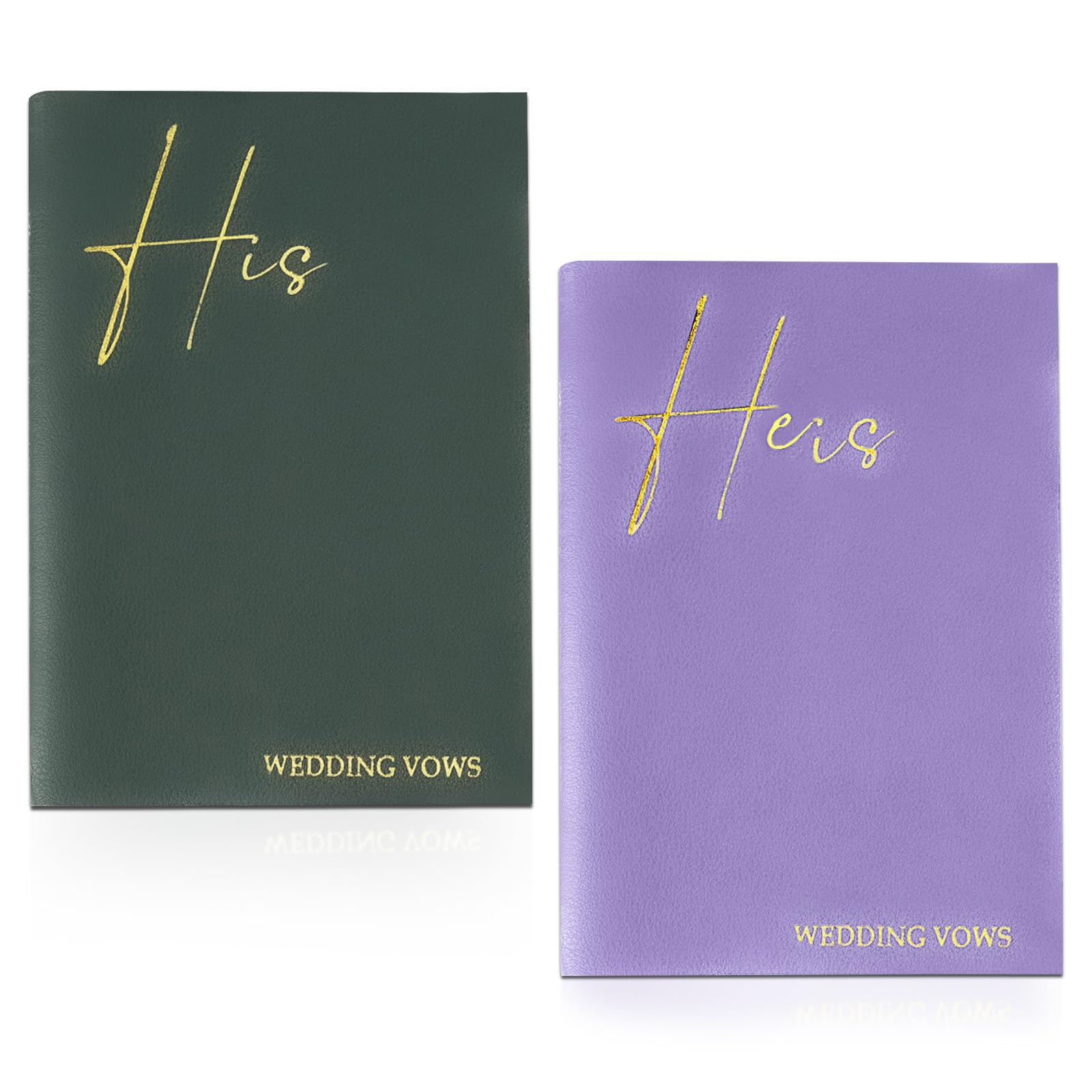 Bagentry 2 Pcs 20-Page Vow Books His and Hers, Bride & Groom Wedding Vow Books with Gold Foil Lettering, Wedding Vow Booklet Officiant Journal for Ceremony Keepsake (A6, Dark Green & Purple)