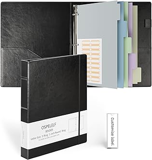 Sponsored Ad - Ospelelf Vintage Hardcover 3 Ring 1 inch Leather Binder, Professional Binders Organizer Suitable for Letter Size Documents, Binder Dividers with Tabs, Faux Black Leather