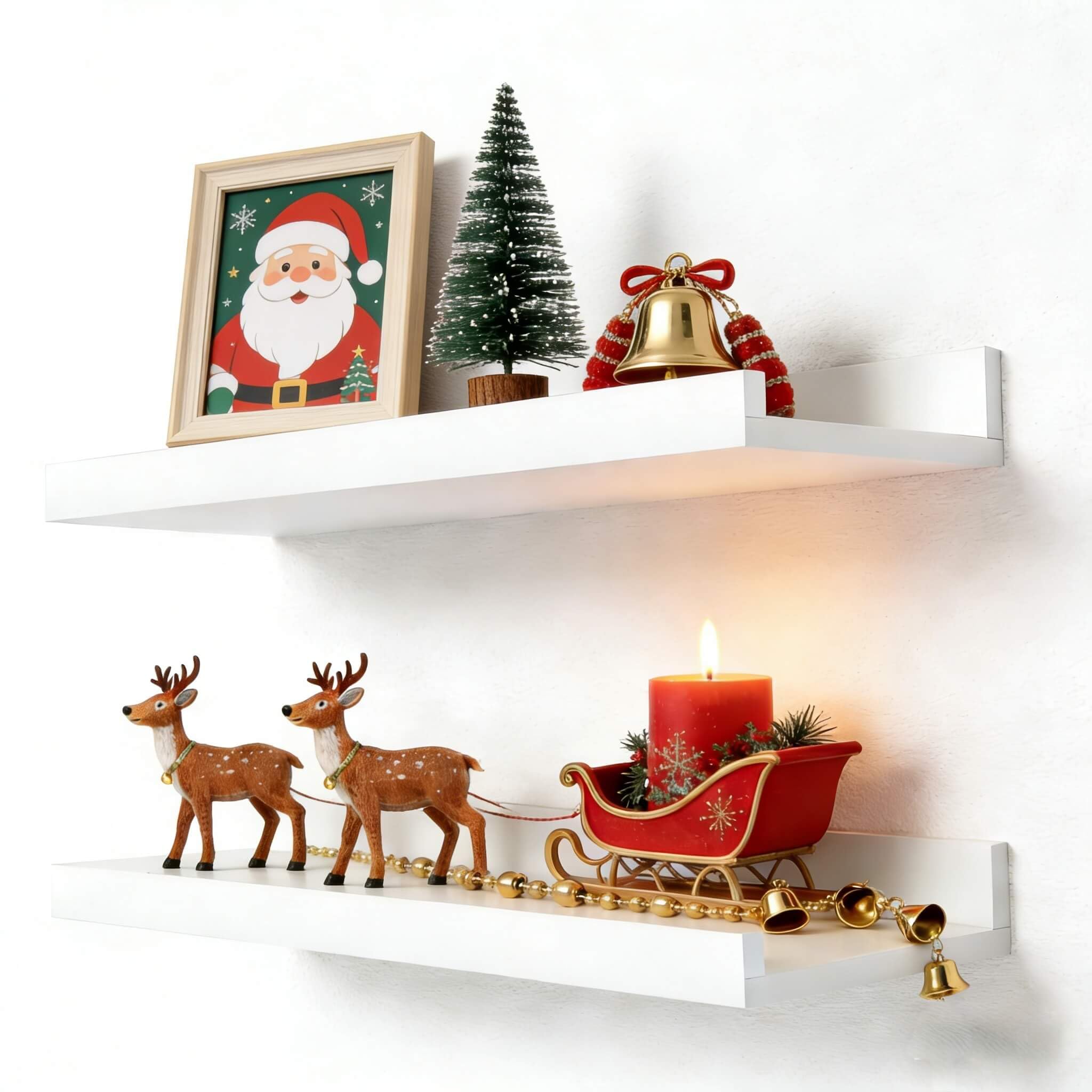 White Floating Shelves for Wall Decor, Wall Mounted Wood Storage Shelf for Bedroom, Living Room, Bathroom, Kitchen, Nursery, Display Picture Ledge Shelf with Lip Set of 2-14 Inches, White