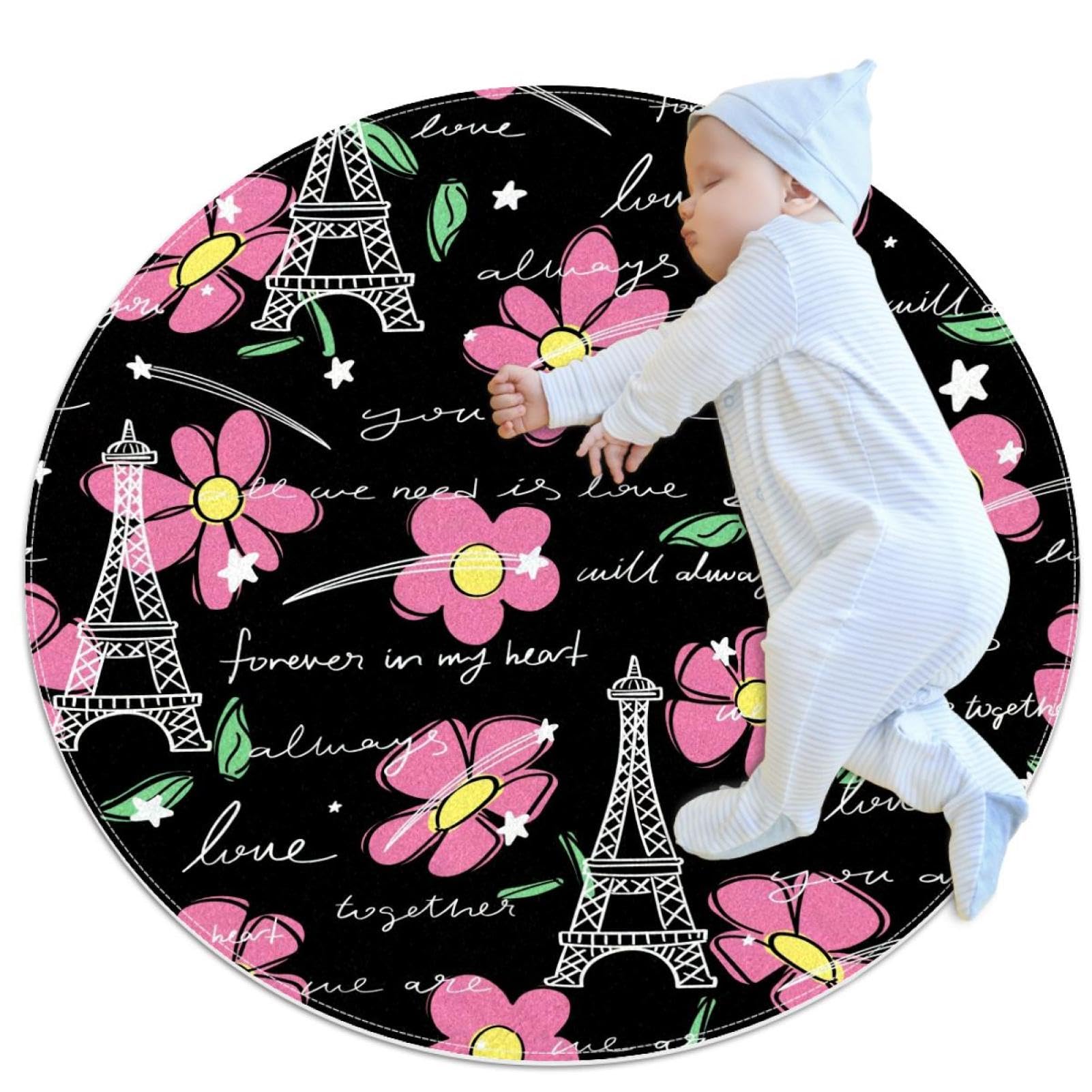 Tapis de salle de bain fleurs de Paris rond et antidérapant