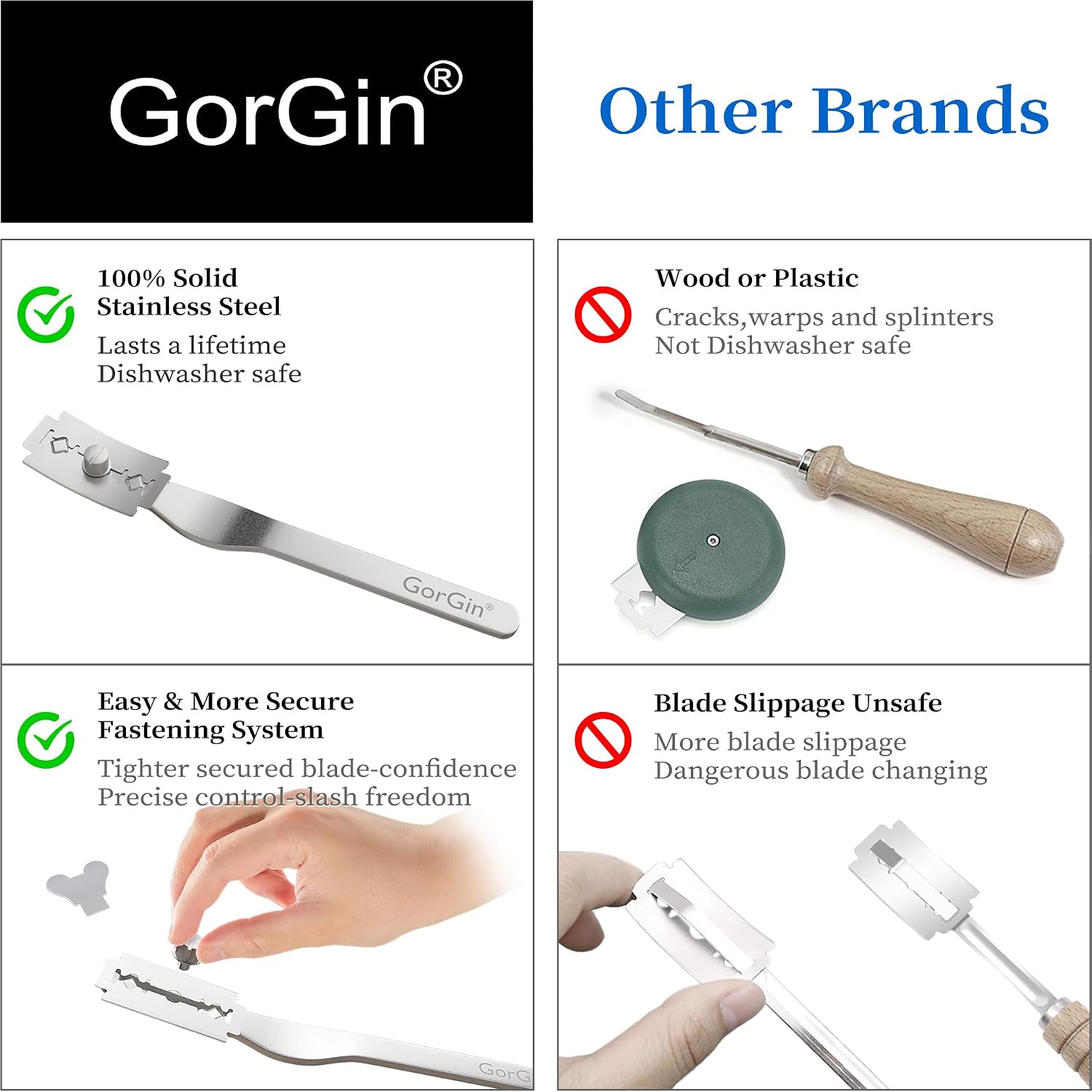 GorGin Bread Lame Slashing Tool - With 20 blades, Made of Stainless Steel with an Upgraded Design to Change Blades in Seconds, Professional Sourdough Scribing Tool