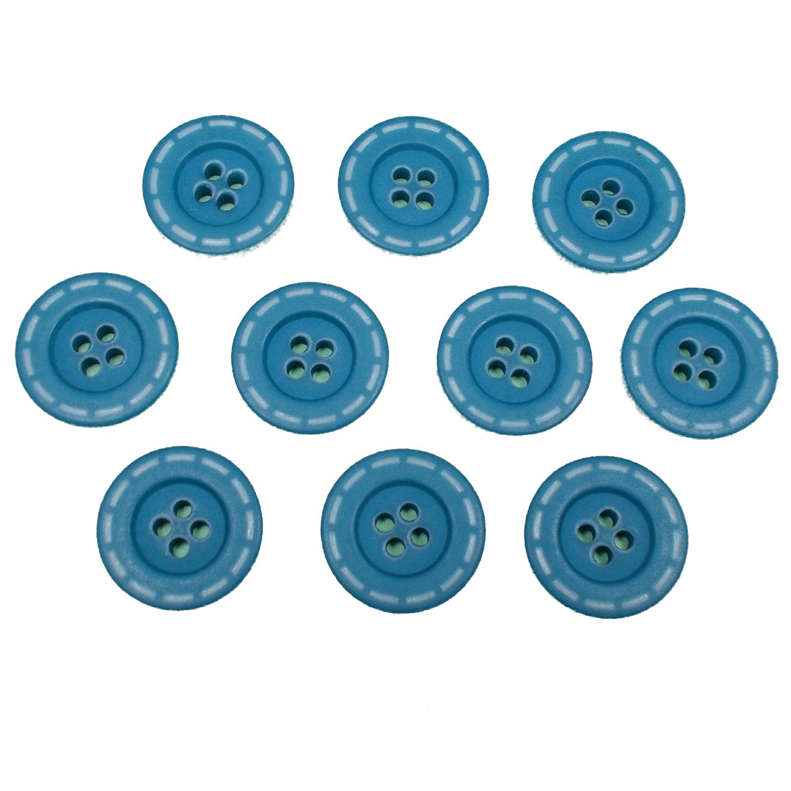 Push The Button Aqua Blue Stitched Edge Effect Four Hole Buttons 17Mm Pack Of 10 (Aqua Blue)
