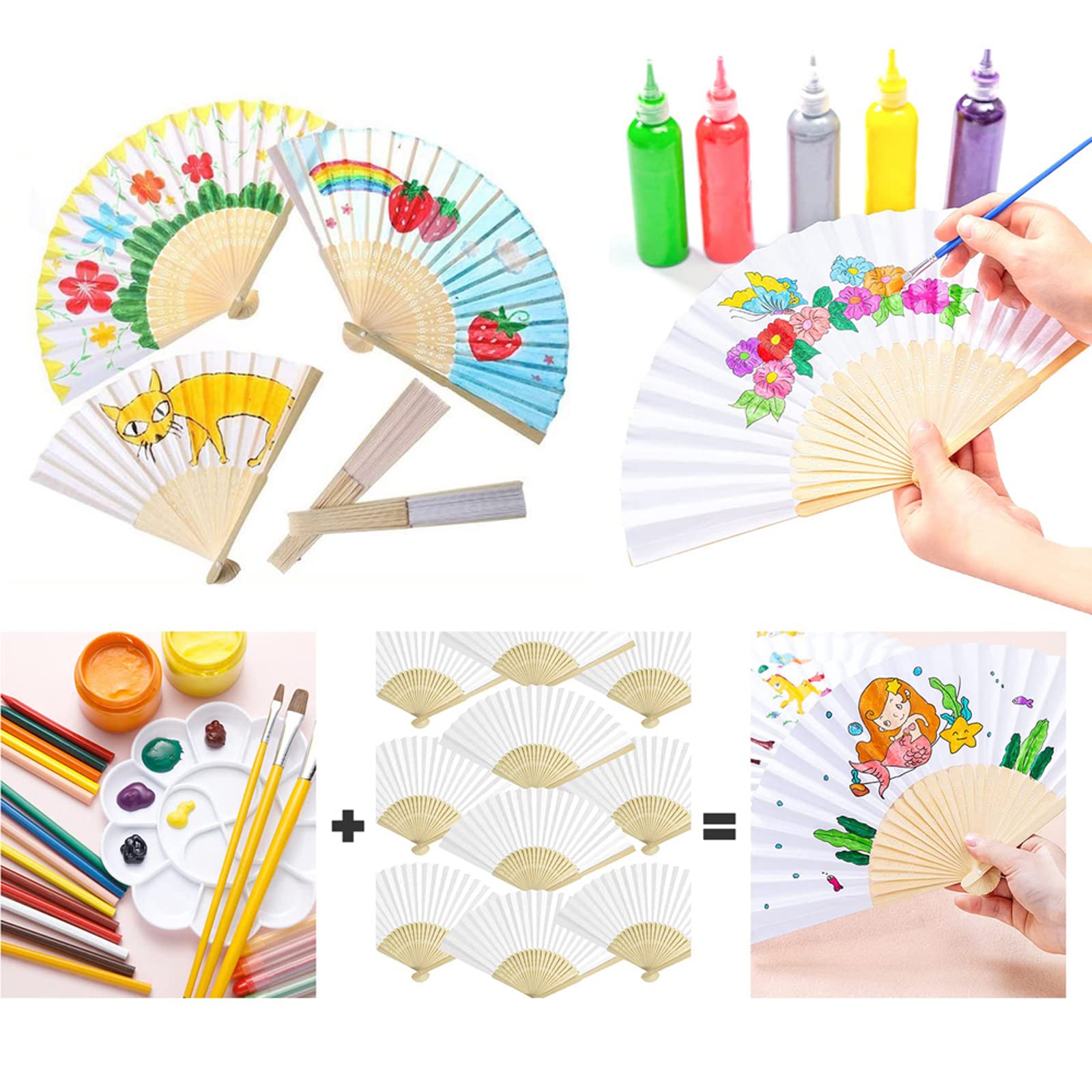 30 Stück Weiß Bambus Stoff Fächer Hochzeit Gäste faltbar Klappfächer Hochzeit Stofffächer Dekofächer Handfächer Hand Fan Wedding Hochzeit Party Faltbar Taschenfächer Party