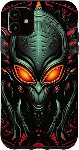 Vista 7 de iPhone 14 Pro Cute Green Alien Head UFO Space Face Alien Case