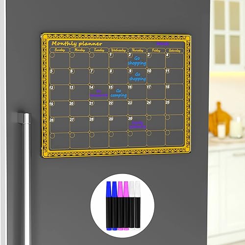 AITEE Calendario magnético acrílico para nevera, calendario transparente de borrado en seco de 16 x 12 pulgadas para refrigerador con imanes
