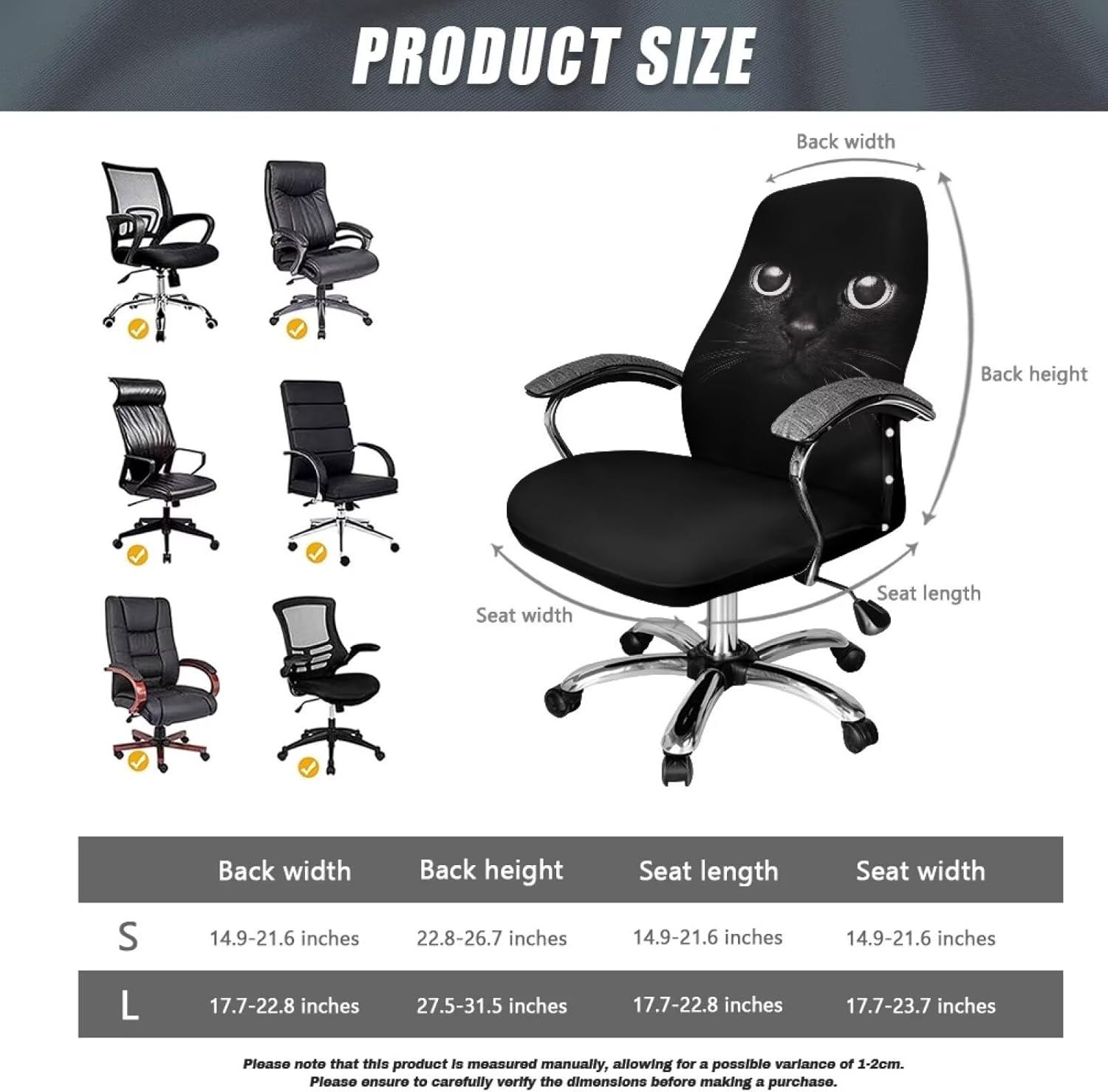 Xoenoiee Cat Black Pattern Office Chair Covers, Soft Rotating Chair Slipcovers, Removable Anti-Dust Chair Protective Cover High Back Boss Chair Cover with Button, Large