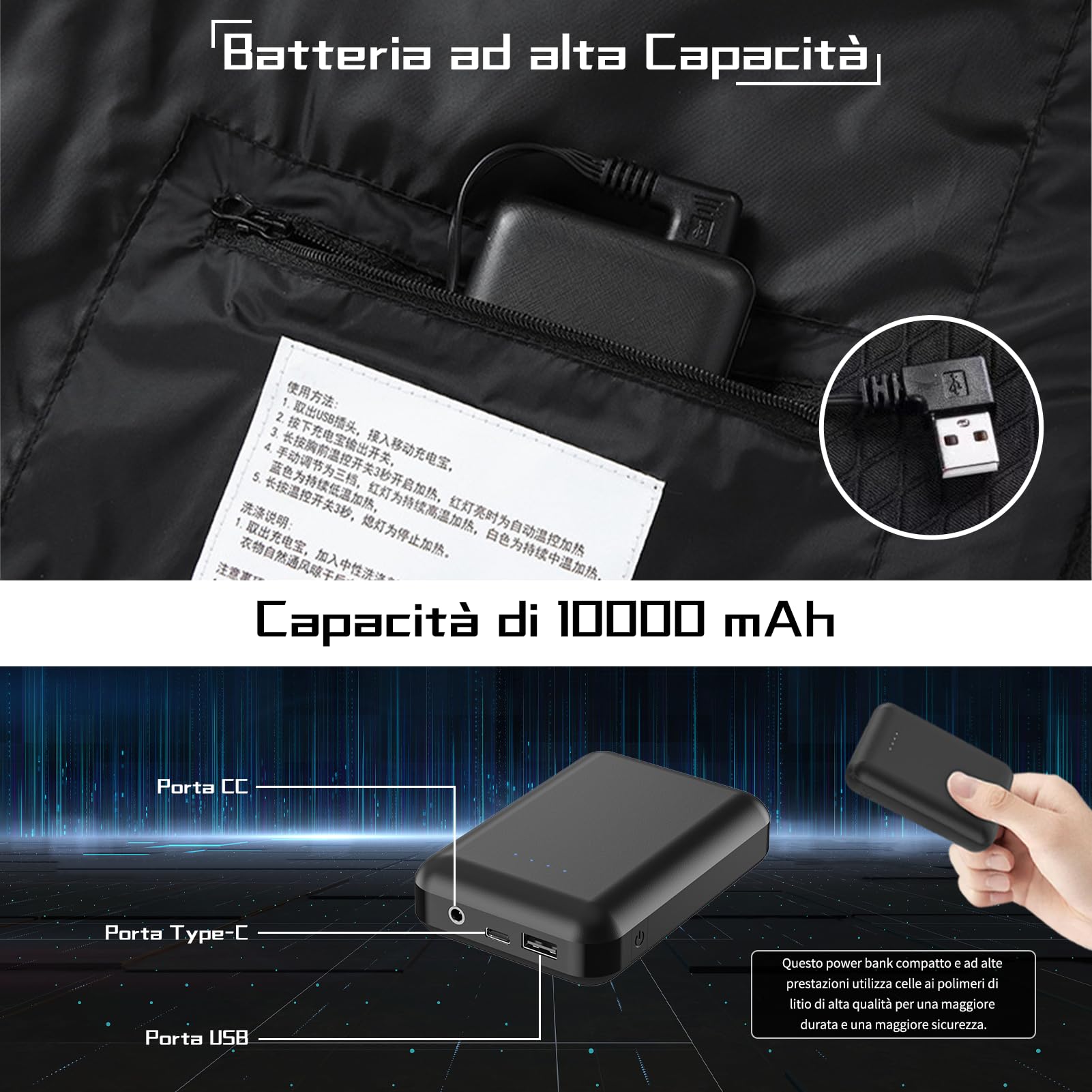 Giacca Riscaldato con Cappuccio, Giacca Invernale Uomo Donna Calda con 3 Livelli di Temperatura, Alimentazione a Batteria, Piumino Riscaldato per Caccia all'aperto in Campeggio