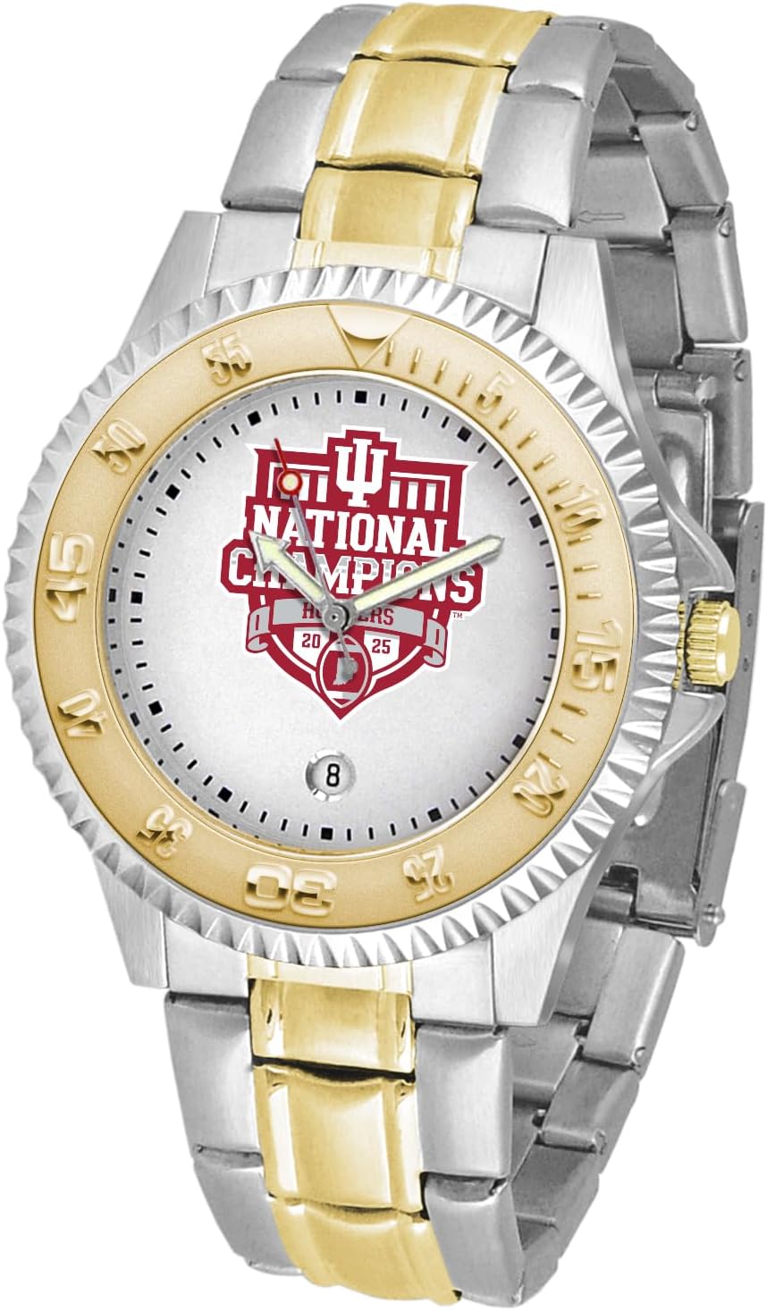 SunTime Men's Collegiate Competitor Elite 40mm Watch, Indiana Hoosiers 2025 National Champions, Two-Tone 20mm Stainless Steel Strap