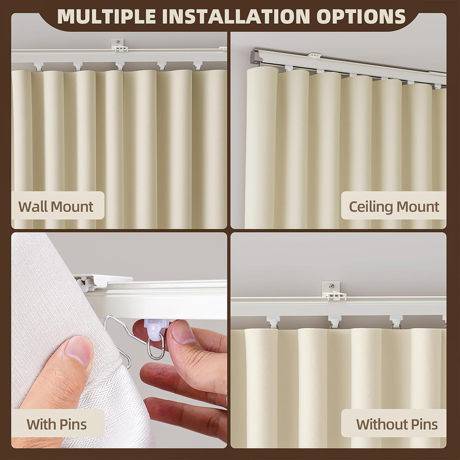 FAMLUX PRESTIGE® Ceiling Curtain Track – Adjustable Curtain Track 12ft Wall Curtains – Ceiling Track for Curtains for Shower, Room Dividers, Office with Mini handsaw, Screwdriver, Brackets (White)