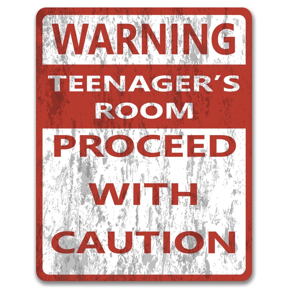 Print Crafted - Warning: Teenager's Bedroom, Proceed With Caution - Vintage Metal Sign | Funny Sign | Man Cave Decor | Teenagers Bedroom